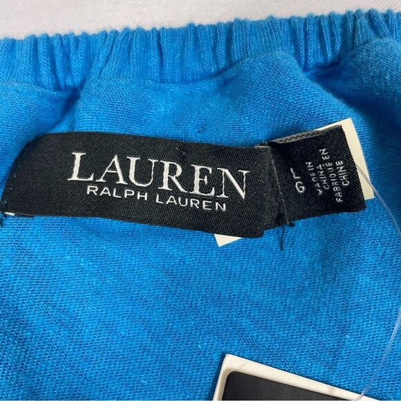 Lauren Ralph Lauren Blaze Ocean Linen Blend Ruffle One Shoulder Top Women’s Sz L - Picture 6 of 11